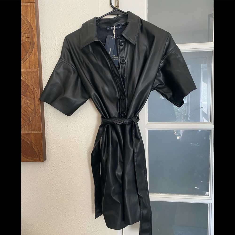 NEW ZARA faux leather black dress